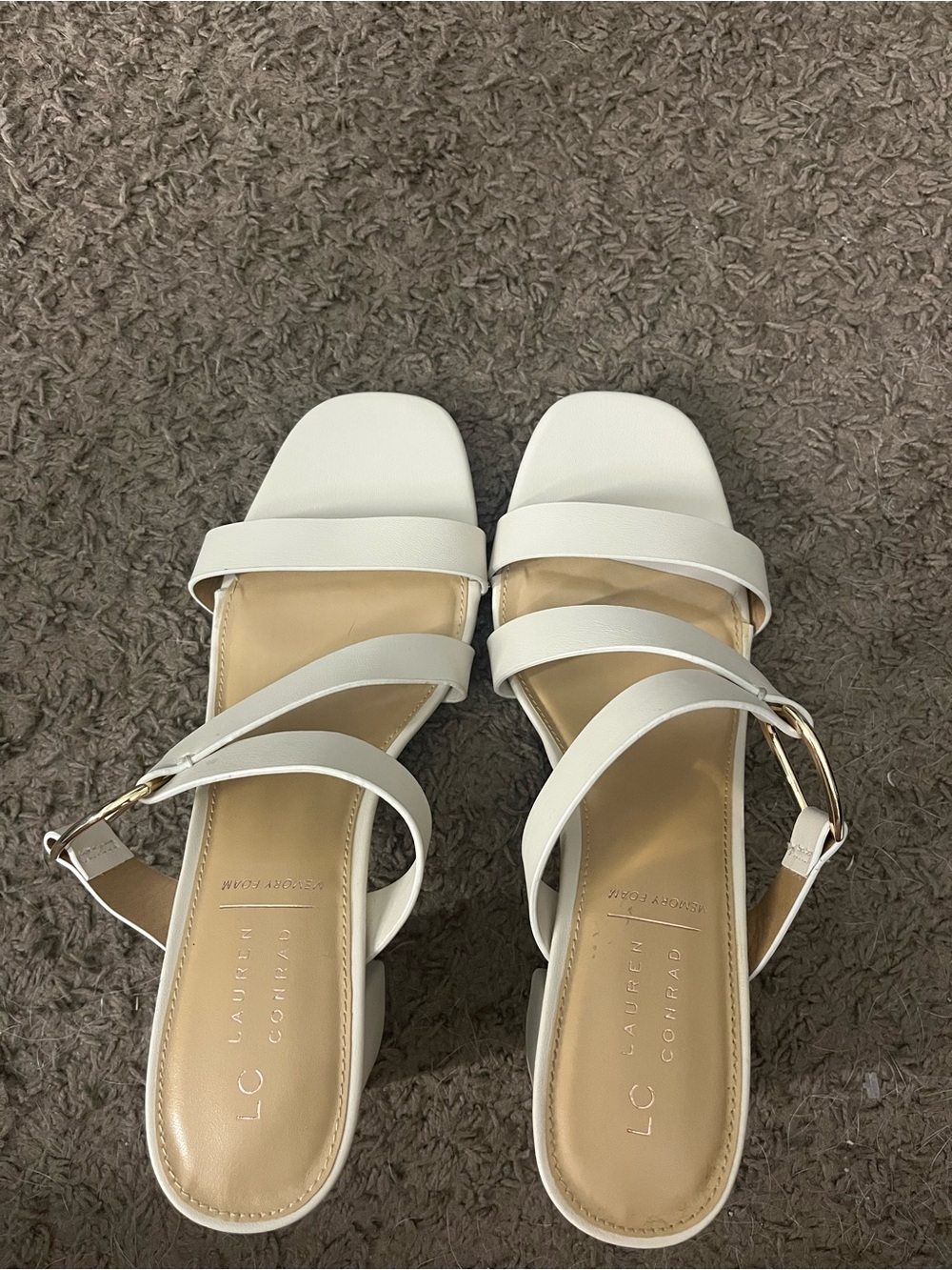 LC Lauren Conrad White Strappy Ankle Buckle Sandals